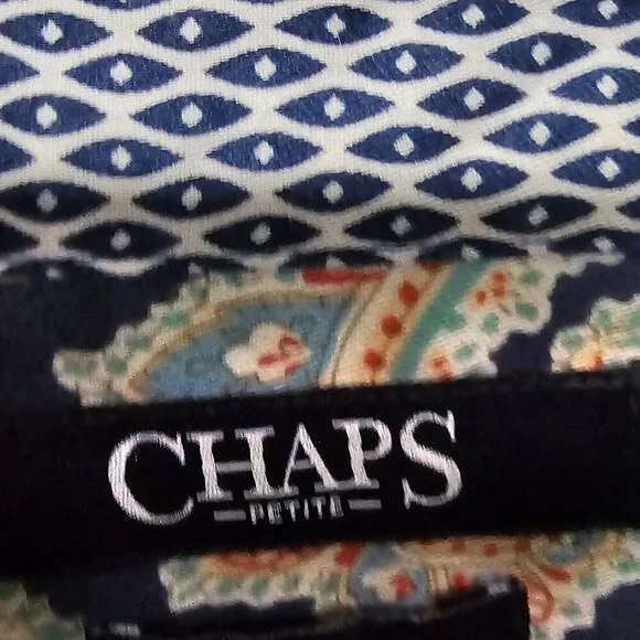 Chaps Navy Blue Pink Paisley Button-Down Long Sleeve Boho Blouse Size PXL - Picture 9 of 12